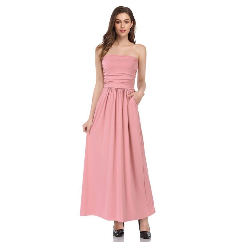 イエスファッション レディース トップス ワンピース A ライン ストラップレス マキシ Yesfashion Women'summer Elegant Strapless Maxi Dress Tube Top Dress A Line Flowy Vacation Long Dresses Pink ピンク｜ReVida 店