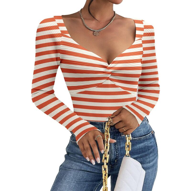 ジーグー レディース アウター ニット・セーター Vネック Zeagoo Women's Long Sleeve V Neck Twist Knot Sweater Topslim Fitted Casual Fall Tops Red Stripe レッド|ReVida 店
