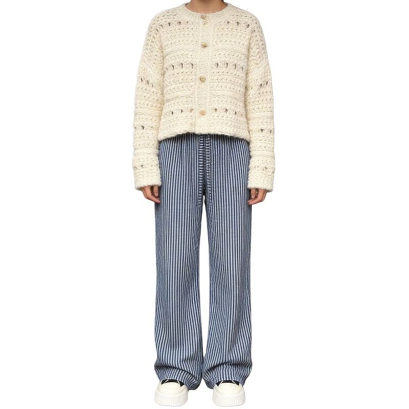 イエスファッション レディース ボトムス カジュアルパンツ ワイドレッグ Yesfashion Women Striped High Waisted Wide Leg Trendy Beach Elastic Waist Casual Flowy Pants Dark Blue ブルー｜ReVida 店