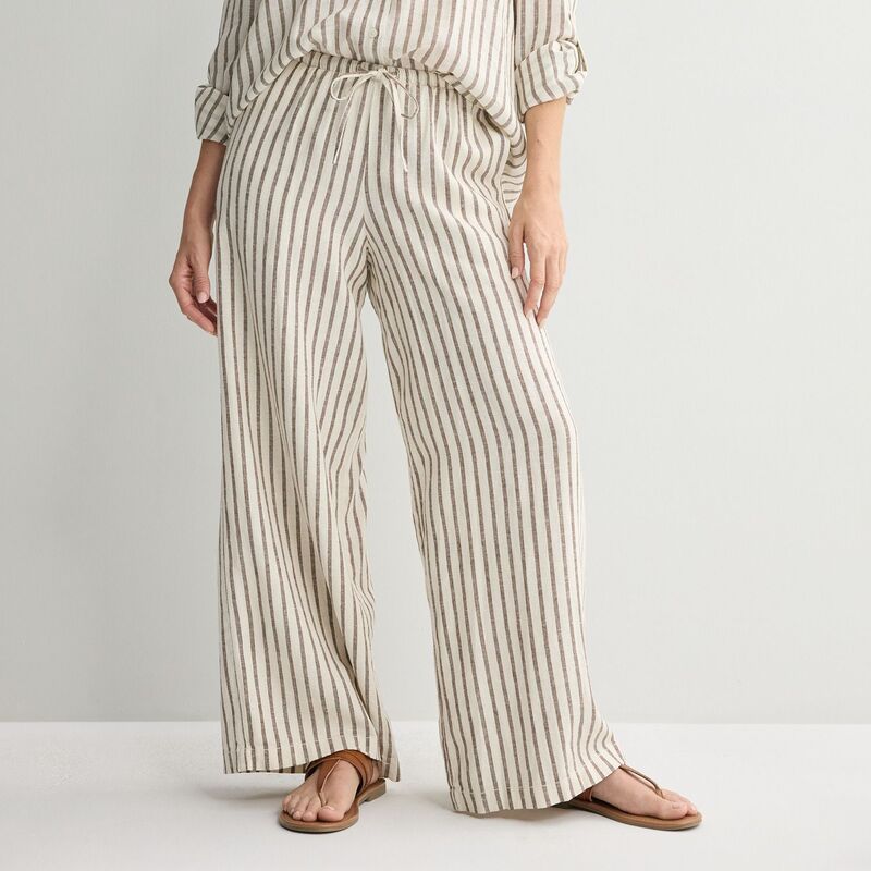 ソノマ レディース ボトムス カジュアルパンツ リネン Women'sonoma Goods For Life Mid Rise Linen Pants Tan Brown Stripe ブラウン|ReVida 店