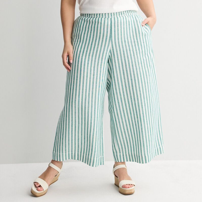 ソノマ レディース ボトムス カジュアルパンツ プラスサイズ アンクル リネン Plusize Sonoma Goods For Life Pull-On Ankle Linen Pants Cool Green Stripe グリーン|ReVida 店
