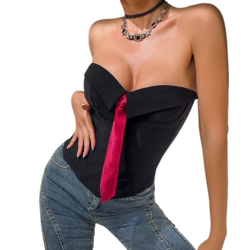 イエスファッション レディース トップス シャツ ヴィンテージ ストラップレス Yesfashion Women's Vintage Corset Bustier Corsetops Foldover Strapless Party Club Going Outops Black ブラック|ReVida 店