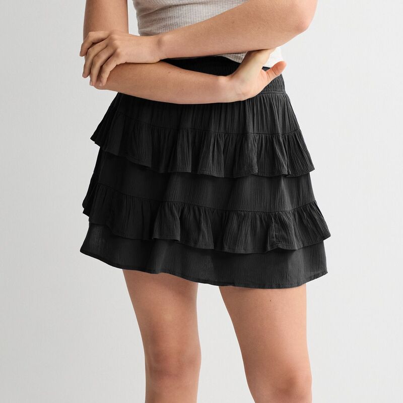 エスオー レディース 下つ方スコート ティアード ミニ シャーリング Juniors\u0027 SO Tiered Smocked Waist Mini Skort Black Luxe 黒いこと