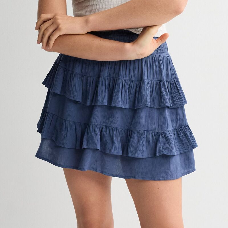 エスオー レディース 下つ方スコート ティアード ミニ シャーリング Juniors\u0027 SO Tiered Smocked Waist Mini Skort Cyclone Blue 青色
