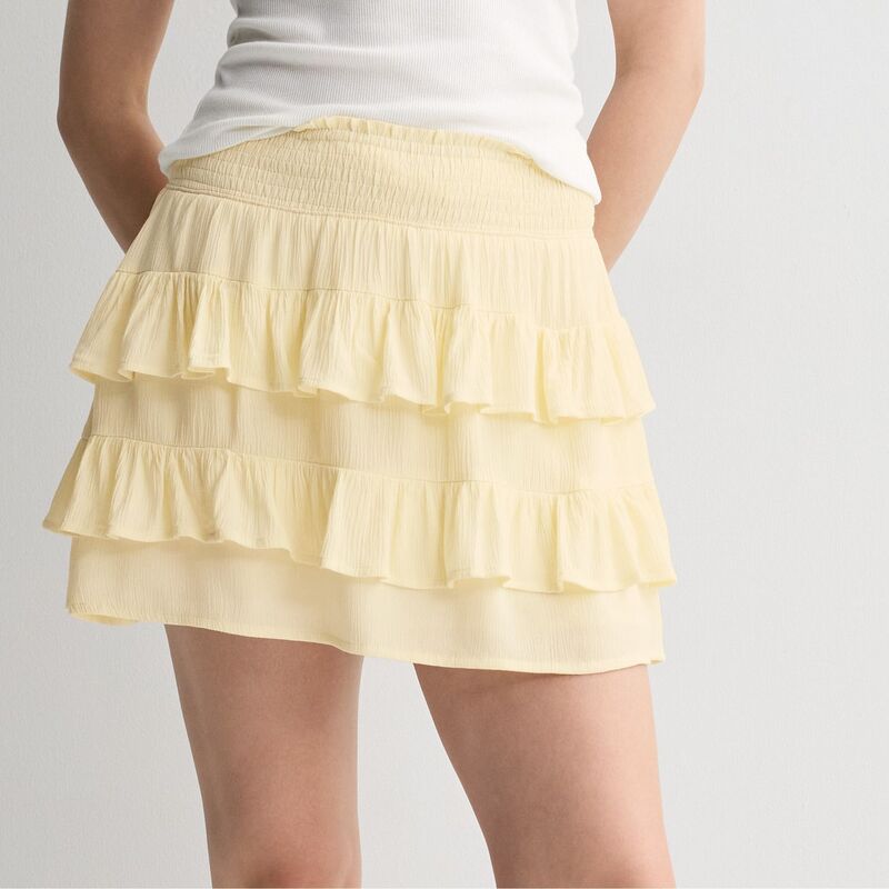 エスオー レディース 下つ方スコート ティアード ミニ シャーリング Juniors\u0027 SO Tiered Smocked Waist Mini Skort Lemon White 白いこと