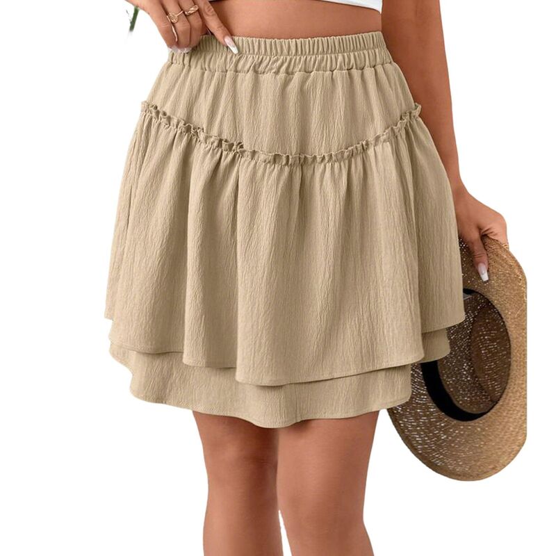 せつ然たる御花 レディース 下つ方スコート ティアード フラウンス ミニ ClearFlower Women\u0027s Elastic Waist Ruffle Tiered Mini Skirt Casual Flowy Summer Vacation Skirts Khaki カーキ