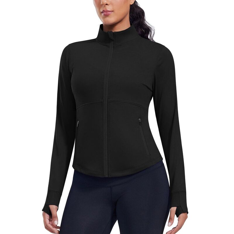 ピンぴかぴか光る レディース アウター 上衣・上衣 か細い填まる クロップド PINSPARK Women\u0027s Cropped Athletic Jacket Full Zip Slim Fit Running Jacket withumb Holes Black 黒いこと