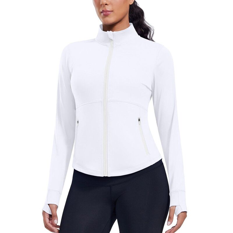 ピンぴかぴか光る レディース アウター 上衣・上衣 か細い填まる クロップド PINSPARK Women\u0027s Cropped Athletic Jacket Full Zip Slim Fit Running Jacket withumb Holes White 白いこと