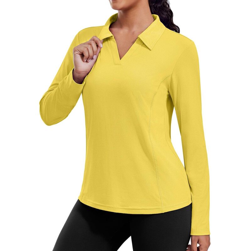ピンスパーク レディース トップス Tシャツ Vネック ポロシャツ Pinspark Women's Long Sleeve V Neck Golf Polo Shirt UPF50+ Lightweightop for Hiking Running Yoga Yellow イエロー｜ReVida 店