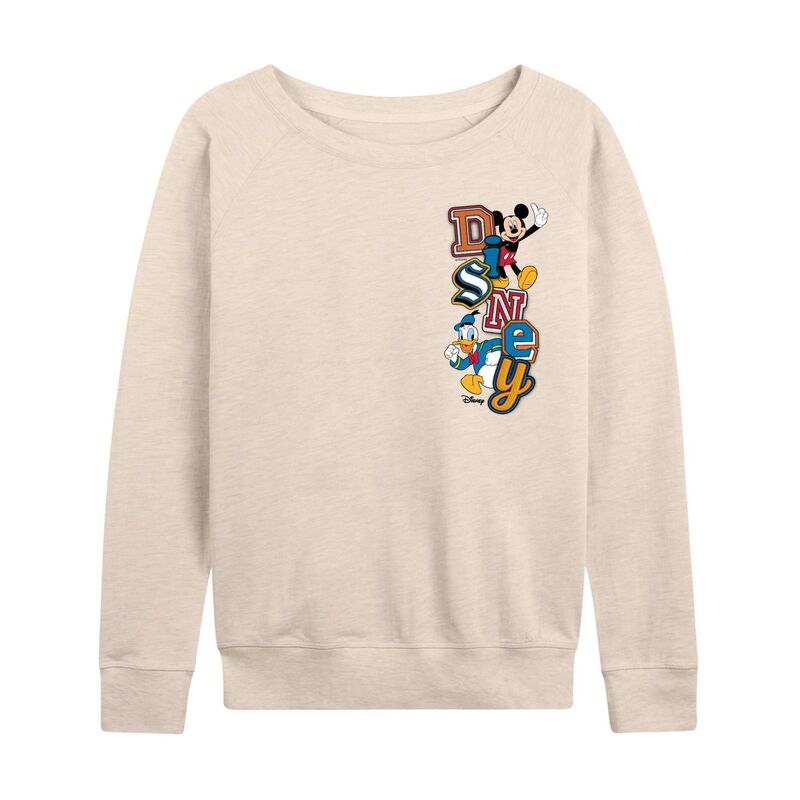 ウォルトディズニー レディース トップス プルオーバー パイル ロゴタイプ Women\u0027s Disney\u0027s Mickey \u0026 Donald Patch Logo French Terry Long Sleeve Tee Beige ベージュ