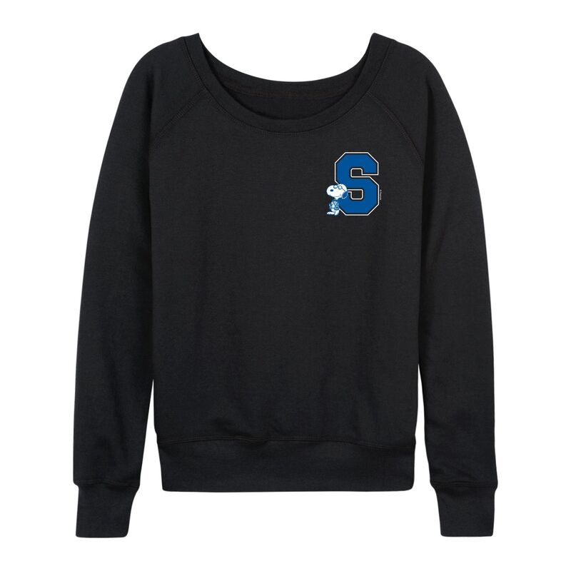 アニメ文字記号 レディース トップス プルオーバー パイル Licensed Character Women\u0027s Peanutsnoopy Collegiate Letter French Terry Long Sleeve Tee Black 黒いこと