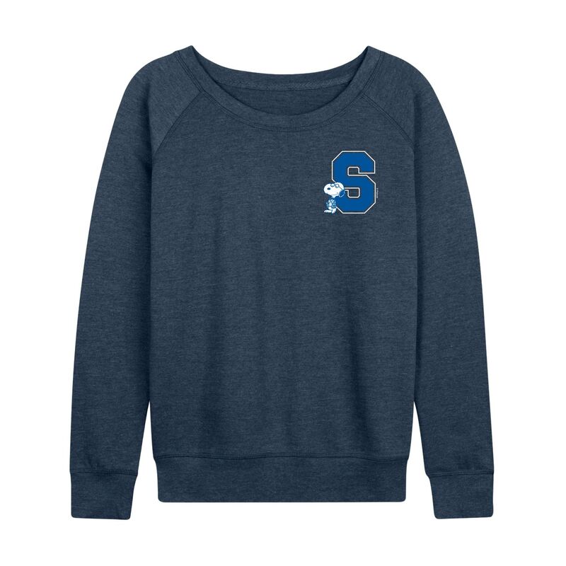アニメ文字記号 レディース トップス プルオーバー パイル Licensed Character Women\u0027s Peanutsnoopy Collegiate Letter French Terry Long Sleeve Tee Heather Indigo ギョリュウモドキ
