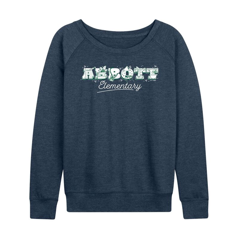 アニメ文字記号 レディース トップス プルオーバー パイル ロゴタイプ Licensed Character Women\u0027s Abbott Elementary Logo French Terry Long Sleeve Tee Heather Indigo ギョリュウモドキ