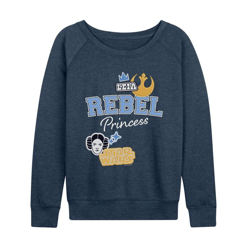 はやりっ児 ウォーズ レディース トップス プルオーバー パイル Women\u0027star Wars Princess Leia Rebel Patches French Terry Long Sleeve Tee Heather Indigo ギョリュウモドキ