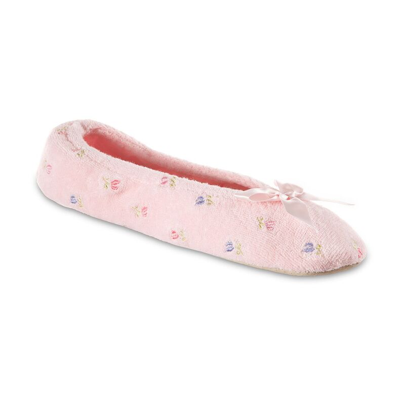 アイソトナー レディース シューズ サンダル パイル 刺繍 isotoner Embroidered Terry Women's Ballerina Slippers Pink ピンク