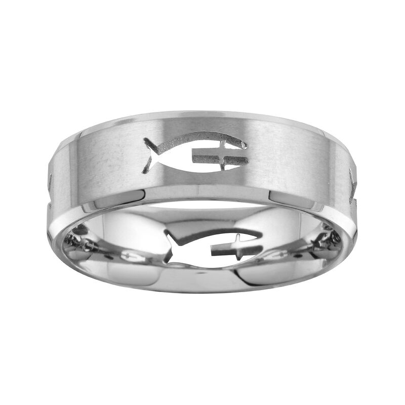アンブランデッド メンズ 付属品 輪っか カットアウト Mens Unbranded Titanium Fish cut out band Silver Tone しろがね色