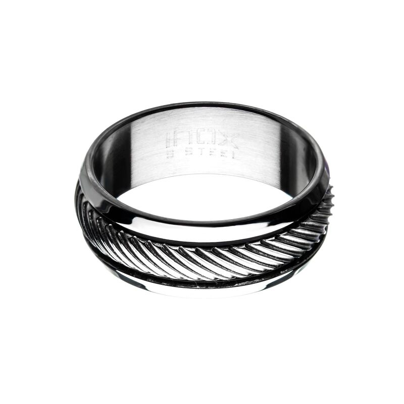 アンブランデッド メンズ 付属品 輪っか プルオーバー Unbranded Men\u0027stainlessteel Center Stripe Ring Silver Tone しろがね色