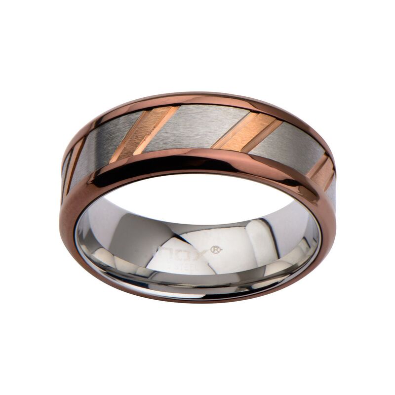 アンブランデッド メンズ 付属品 輪っか プルオーバー Unbranded Two Tone Stainlessteel Striped Men\u0027s Ring Rose Gold ゴールド