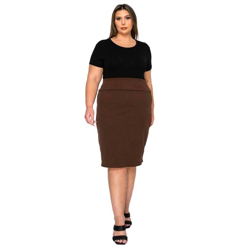 リブド レディース 下つ方スコート 足し加える大きさ L I V D Plusize Molly Pencil Skirt Brown 赤銅色