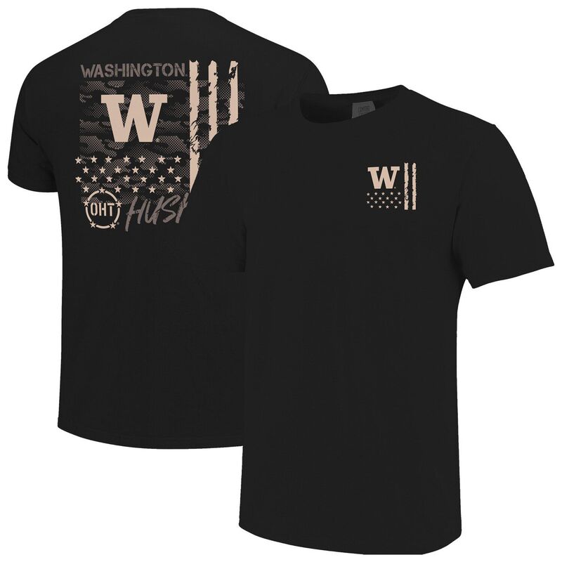 イメージワン レディース トップス Tシャツ オーバーレイ Image One Men's Black Washington Huskies Comfort Colors OHT Camoverlay T-Shirt Wsh Black ブラック｜ReVida 店