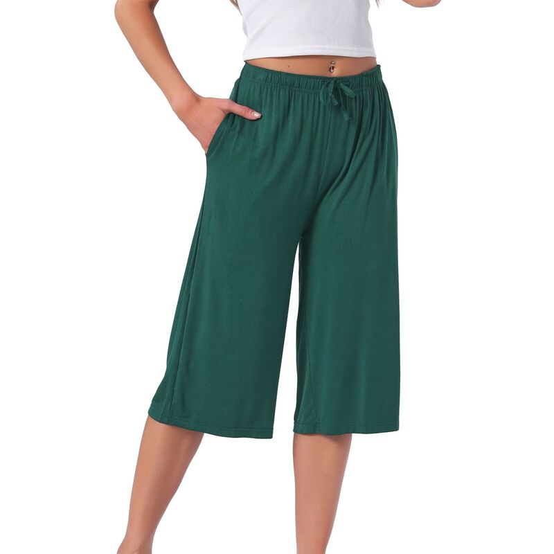 インスパイア シック レディース アンダーウェア ナイトウェア ひざ丈 ショートパンツ INSPIRE CHIC Women's High Waisted Pajama Shorts Comfy Soft Knee Length Long Shorts with Pockets Green グリーン｜ReVida 店