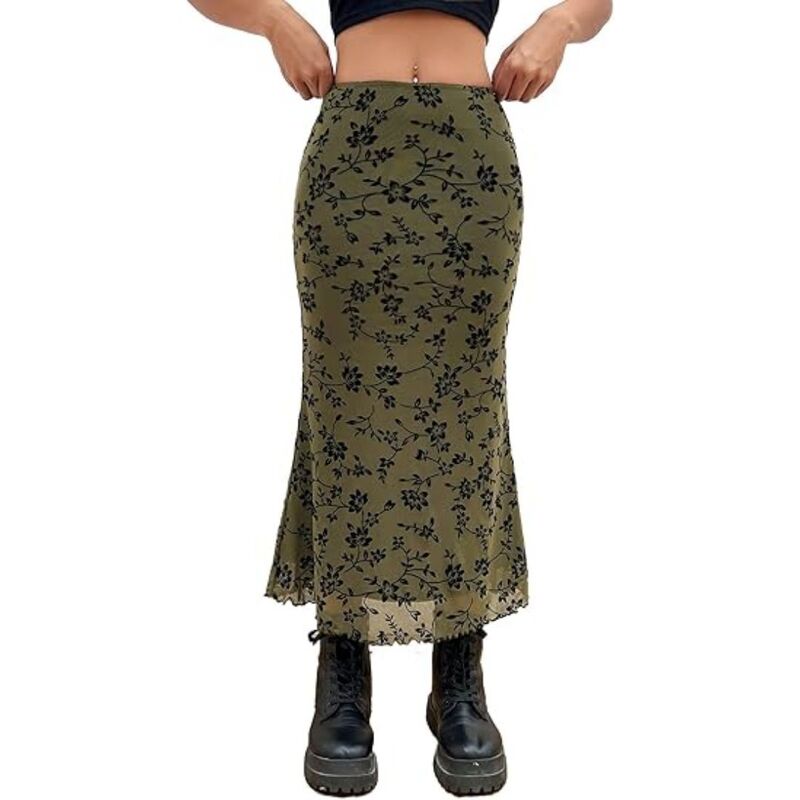 救い主流行り物 レディース 下つ方スコート メッシュ Yesfashion Women\u0027s High Waisted Mesh Skirt Y2k Outfits Fishtail Bodycon Long Skirts Goth Clothes Dark Green 緑であること