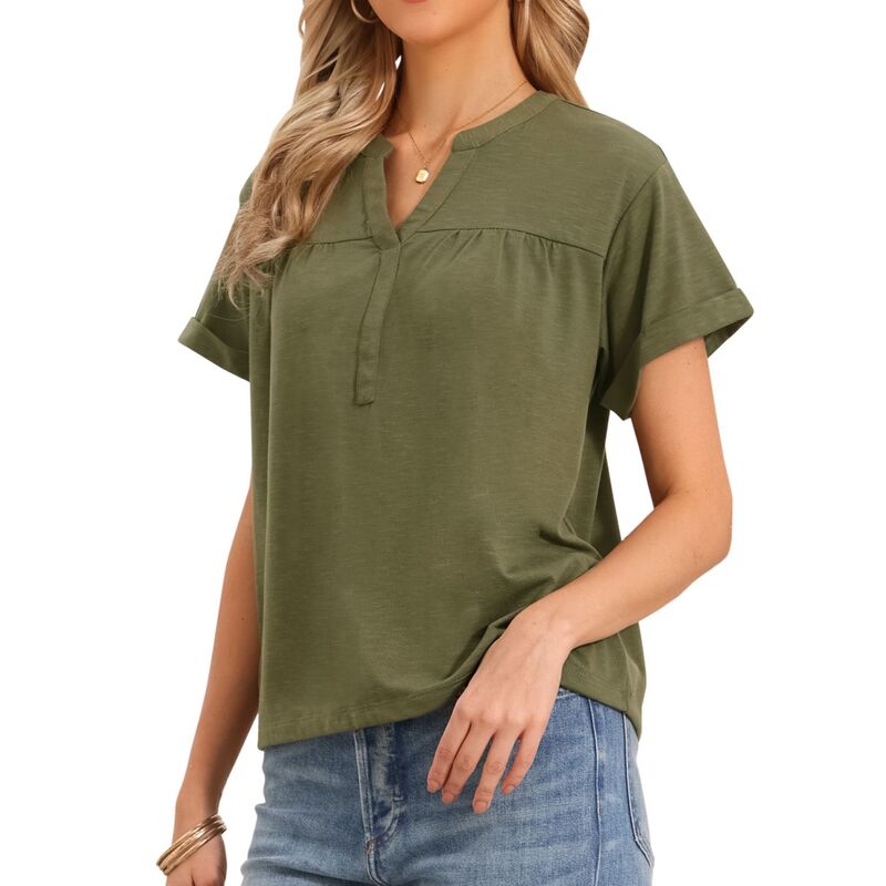 インスパイア シック レディース トップス シャツ Vネック ブラウス INSPIRE CHIC Summer Short Sleeve Tops for Women Casual V Neck Basic Tee Shirts Blouses Green グリーン｜ReVida 店