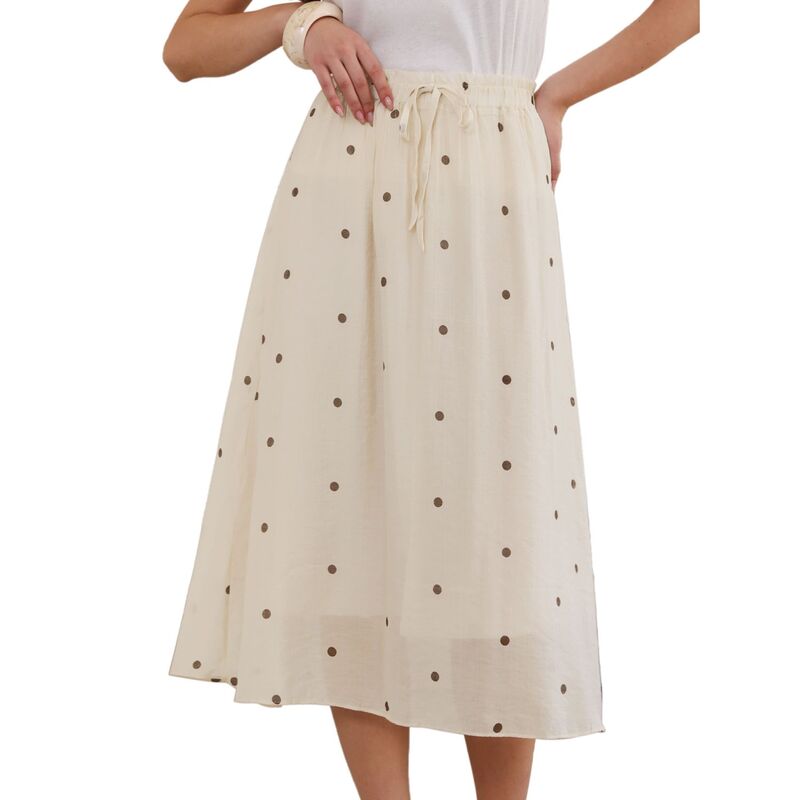 インスパイア 今めかしい レディース 下つ方スコート ヴィンテージ A 生産ライン 点点 筋目 MIDI INSPIRE CHIC Vintage Polka Dotskirt for Women\u0027s Casual Pleated A-Linelastic Waist Midi Skirts Beige ベージュ