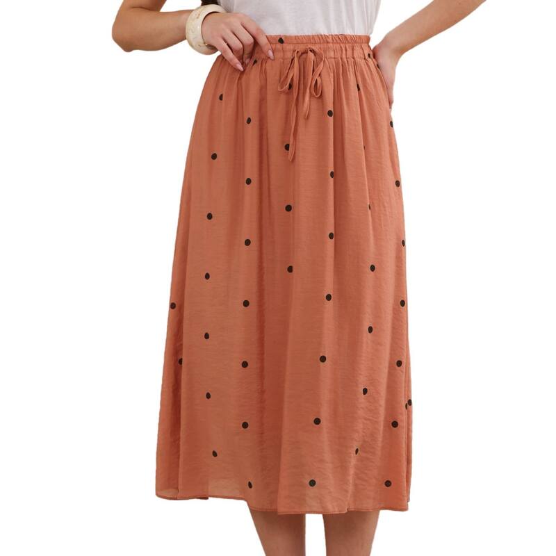 インスパイア 今めかしい レディース 下つ方スコート ヴィンテージ A 生産ライン 点点 筋目 MIDI INSPIRE CHIC Vintage Polka Dotskirt for Women\u0027s Casual Pleated A-Linelastic Waist Midi Skirts Burnt Orange オレンジ色