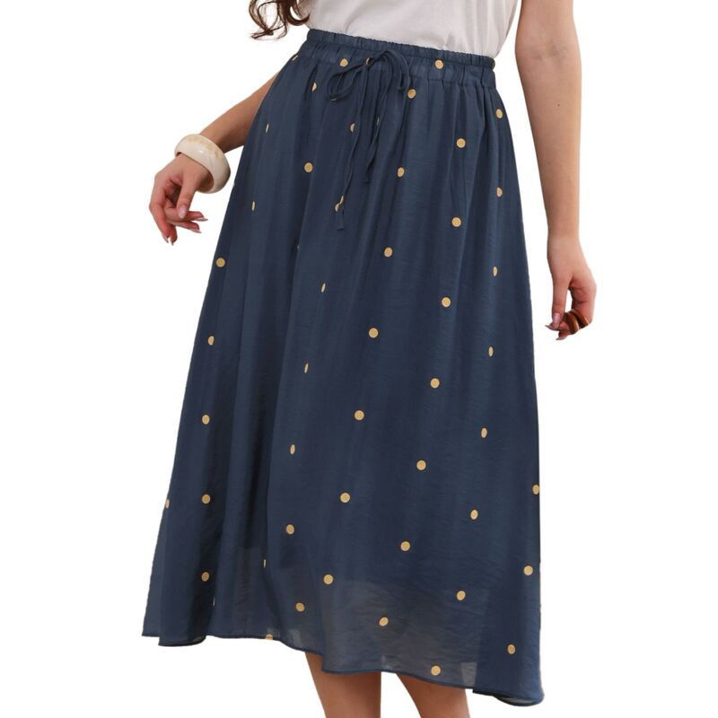 インスパイア 今めかしい レディース 下つ方スコート ヴィンテージ A 生産ライン 点点 筋目 MIDI INSPIRE CHIC Vintage Polka Dotskirt for Women\u0027s Casual Pleated A-Linelastic Waist Midi Skirts Dark Blue 青色