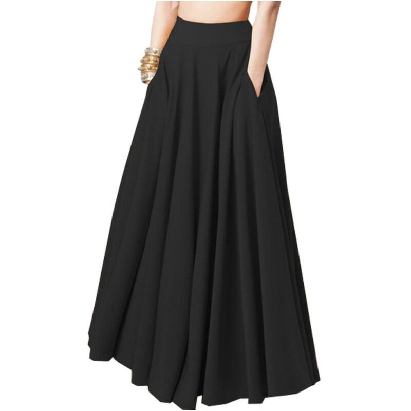救い主流行り物 レディース 下つ方スコート A 生産ライン 御機嫌酉の方角 アンクル マキシ Yesfashion Women High Waist Maxi Skirt A Line Stretch Anklength Skirtsolid Color Lightweight Dress Black 黒いこと