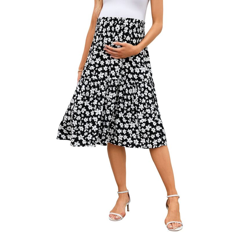 セオリア レディース 下つ方スコート A 生産ライン 筋目 MIDI 帝国 マタニティ Seoria Women\u0027s Empire Waist Maternity Skirt Summer Casual Pleated Swing A Line Midi Skirts Black 黒いこと
