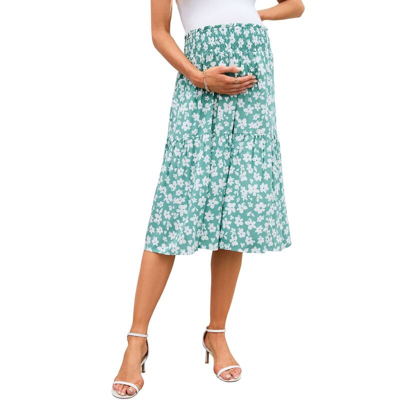 セオリア レディース 下つ方スコート A 生産ライン 筋目 MIDI 帝国 マタニティ Seoria Women\u0027s Empire Waist Maternity Skirt Summer Casual Pleated Swing A Line Midi Skirts Green 緑であること