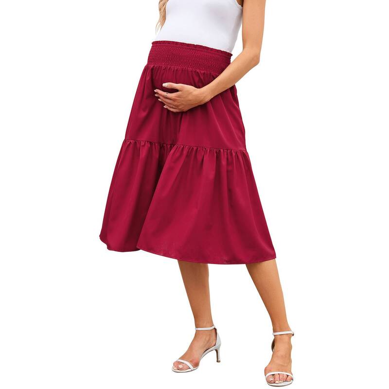 セオリア レディース 下つ方スコート A 生産ライン 筋目 MIDI 帝国 マタニティ Seoria Women\u0027s Empire Waist Maternity Skirt Summer Casual Pleated Swing A Line Midi Skirts Wine Red 赤いこと