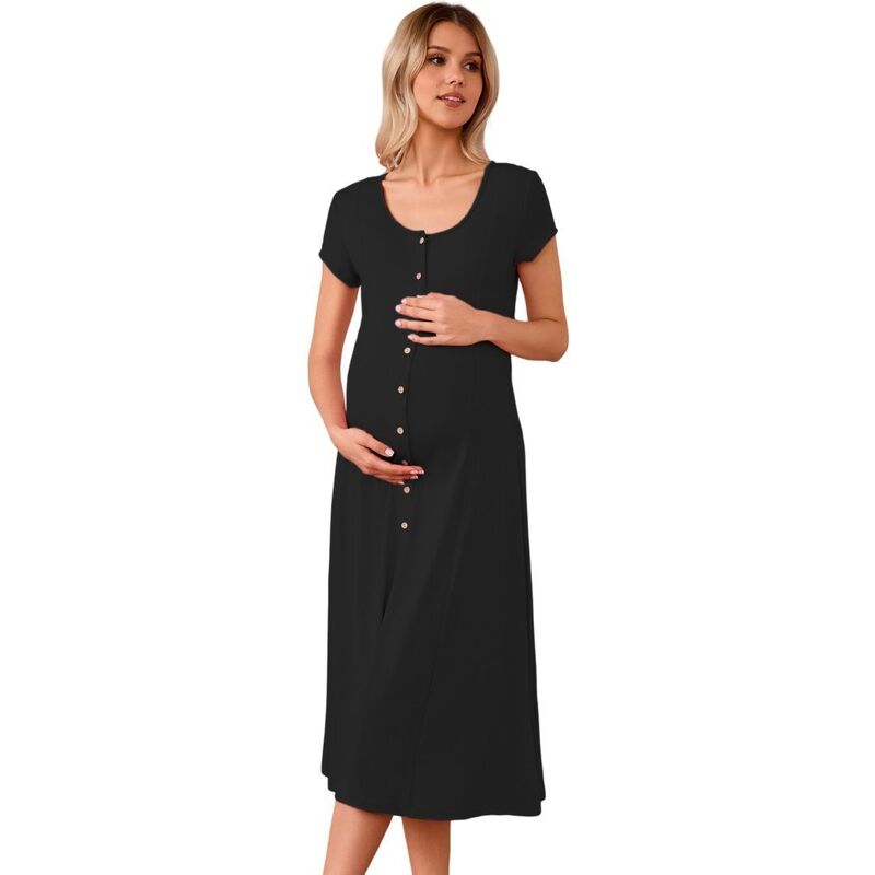 イエスファッション レディース トップス ワンピース ボタンダウン マタニティ Yesfashion 3-in-1 Maternity Dress for Labor/Delivery/Hospital Breastfeeding Button Down Soft Gown Babyshower Black ブラック｜ReVida 店