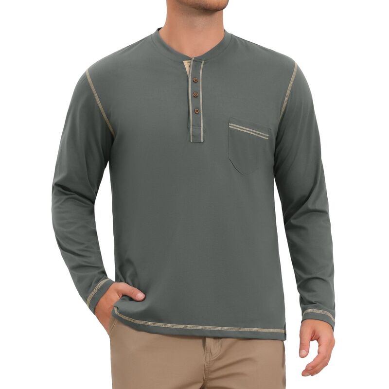インスパイア シック レディース トップス Tシャツ INSPIRE CHIC Men's Henley Shirts Long Sleeve Chest Pocket Casual Basic Tee Shirt Dark Gray グレー|ReVida 店