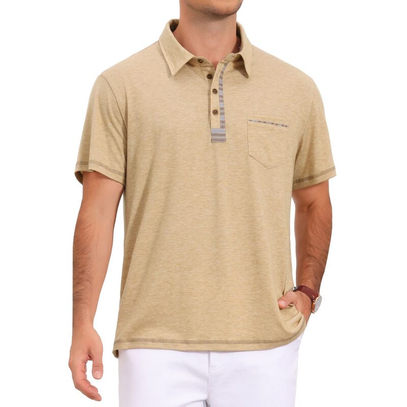 インスパイア シック レディース トップス Tシャツ ポロシャツ 半袖 INSPIRE CHIC Men'summer Casual Color Block Collared Pocket Short-Sleeve Polo Shirts Khaki カーキ|ReVida 店