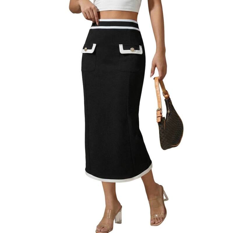 救い主流行り物 レディース 下つ方スコート MIDI Yesfashion Women\u0027summer Midi Skirts High Waisted Color Block Trendy Dressy Casual Business Work Skirt Black 黒いこと