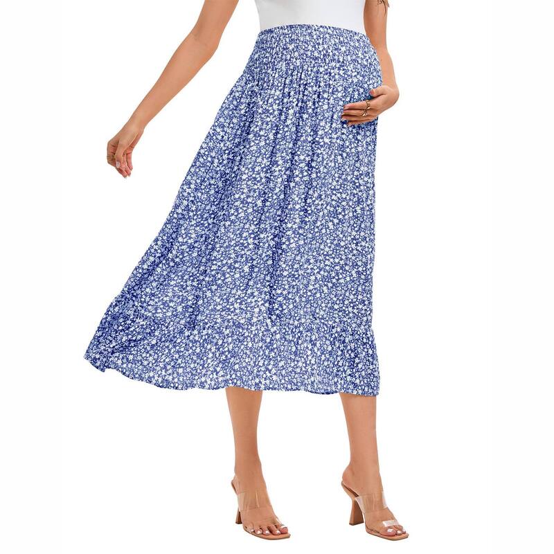セオリア レディース 下つ方スコート 御花柄 筋目 御花 Seoria Women\u0027s Pregnant Floral High Waisted Cable Tied Flowing Pleated Skirt Blue Floral 青色