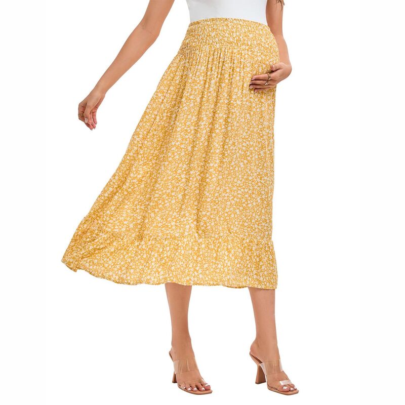 セオリア レディース 下つ方スコート 御花柄 筋目 御花 Seoria Women\u0027s Pregnant Floral High Waisted Cable Tied Flowing Pleated Skirt Yellow Floral 黄色