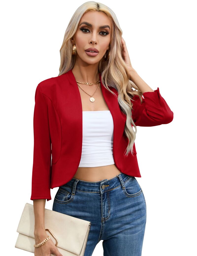 マキシスマーチ レディース アウター 上衣・上衣 フラウンス スポーツジャケット Maxxis Merch Women\u0027s Open Front Casual Blazer Back Ruffled Split Cuffs Lightweight Jacket Red 赤いこと