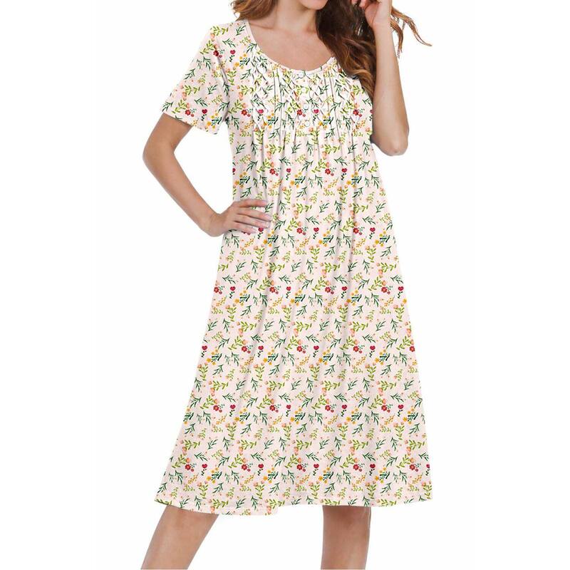 エコアー レディース アンダーお召しもの ナイト爵お召しもの 筋目 プルオーバー 綿織物 Ekouaer Cottonightgowns House Dress Pleated Night Gown Button Sleep Shirt Ladies Nightdress Floral Yellow 黄み