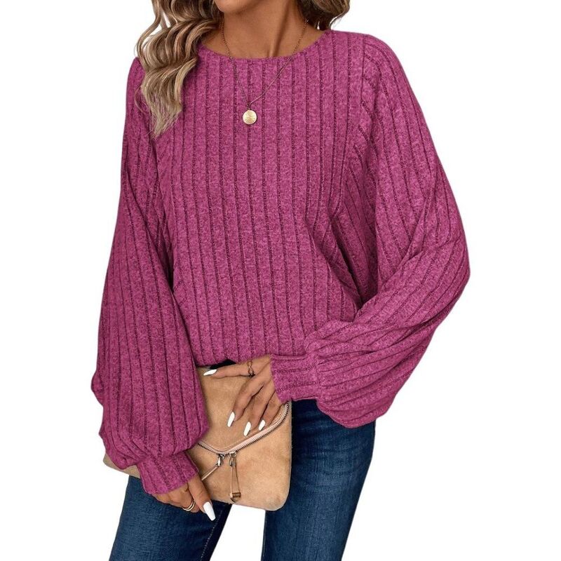 イエスファッション レディース トップス シャツ クルーネック セーター Yesfashion Womens Batwing Long Sleeve Shirts Fall Fashion Crewneck Tunic Tops Dressy Casualoose Fit Sweaters Rose Red レッド|ReVida 店