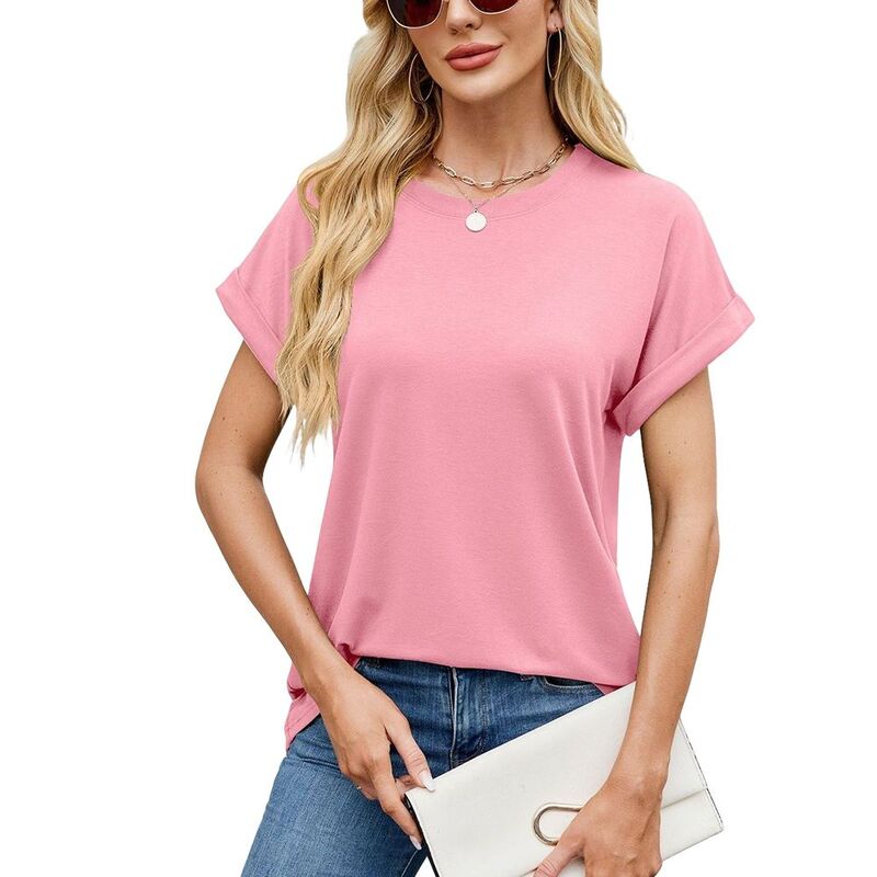 読みやすい御花 レディース トップス プルオーバー 労働者の一団素っ首 ClearFlower Women Short Rolled-Sleeve Crew Neck T-Shirt Casual Topink サクラ色