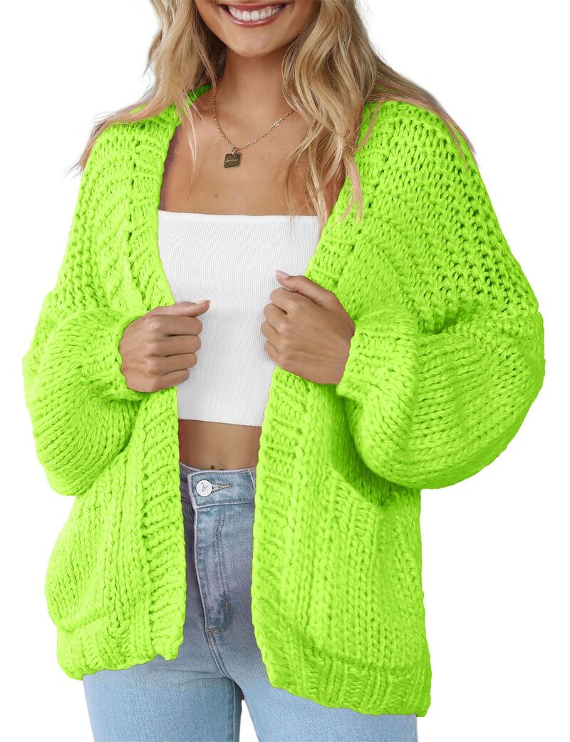 マキシスマーチ レディース アウター ニット・セーター Vネック カーディガン Maxxis Merch Women Cardigan Sweater Lightweight Long Sleeves V Neck Pocketed Soft Knitwear Neon Green ネオン\1｜ReVida 店