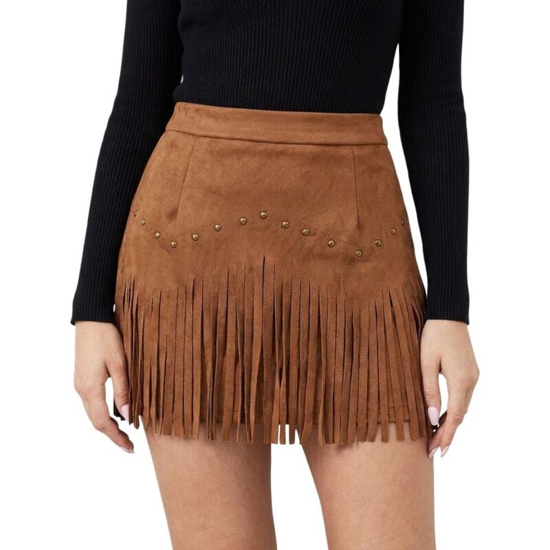 救い主流行り物 レディース 下つ方スコート ミニ スエードクロス フリンジ Yesfashion Women estern Skirts Fringe Mini Faux Suede Cowgirl Skirt Light Brown 赤銅色