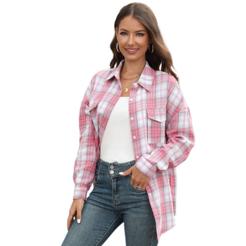 救世主流行り物 レディース トップス プルオーバー 名取り草落ち込む トップ Yesfashion Women\u0027s Button Down Shirts Plaid Long Sleeve Collared Business Casual Tops Work Blouses Pink サクラ色