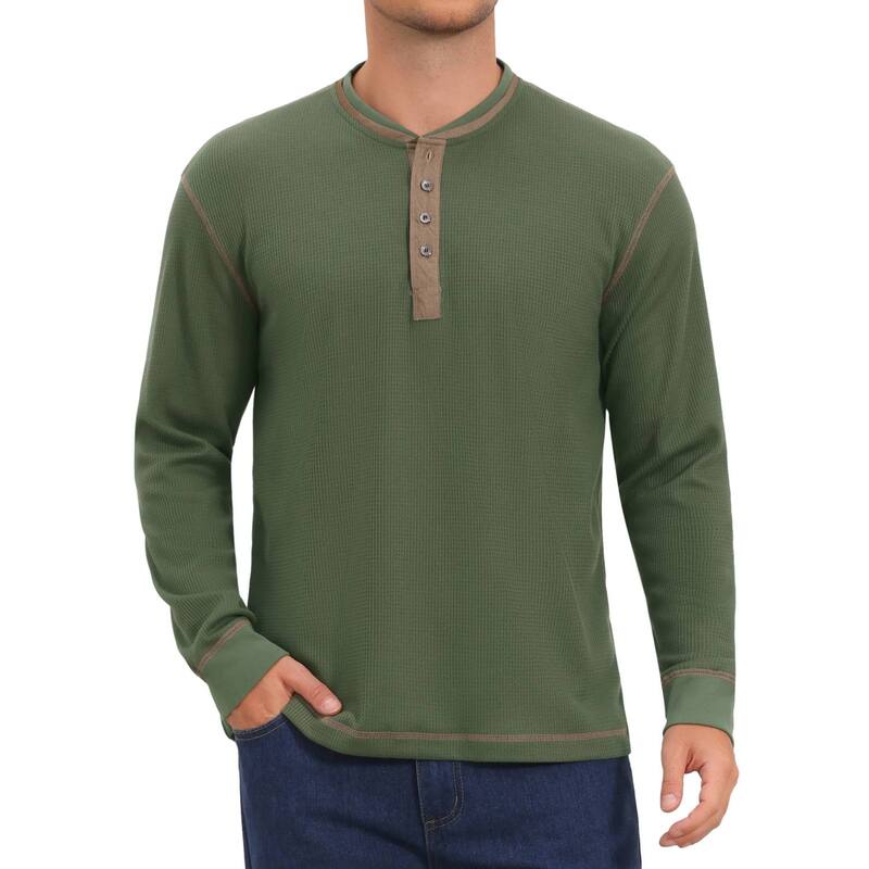 インスパイア シック レディース トップス Tシャツ INSPIRE CHIC Men's Henley Shirts T-Shirts Long Sleeve Button Casual T-Shirt Olive Green グリーン|ReVida 店