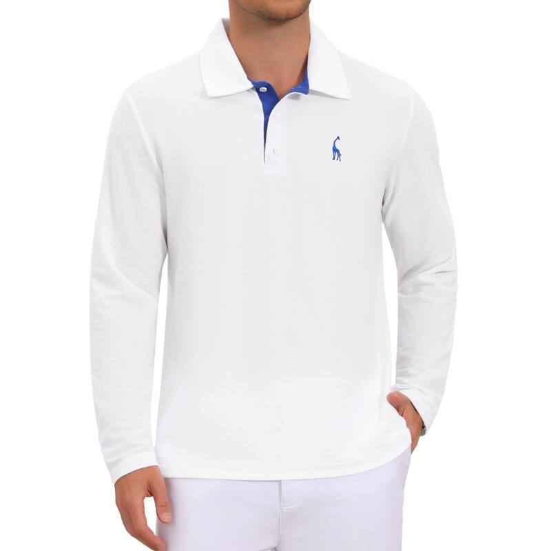 インスパイア シック レディース トップス Tシャツ ポロシャツ コントラスト INSPIRE CHIC Men's Pattern Pique Polo Shirt Contrast Color Long Sleeves Golf Polo Shirts White ホワイト｜ReVida 店