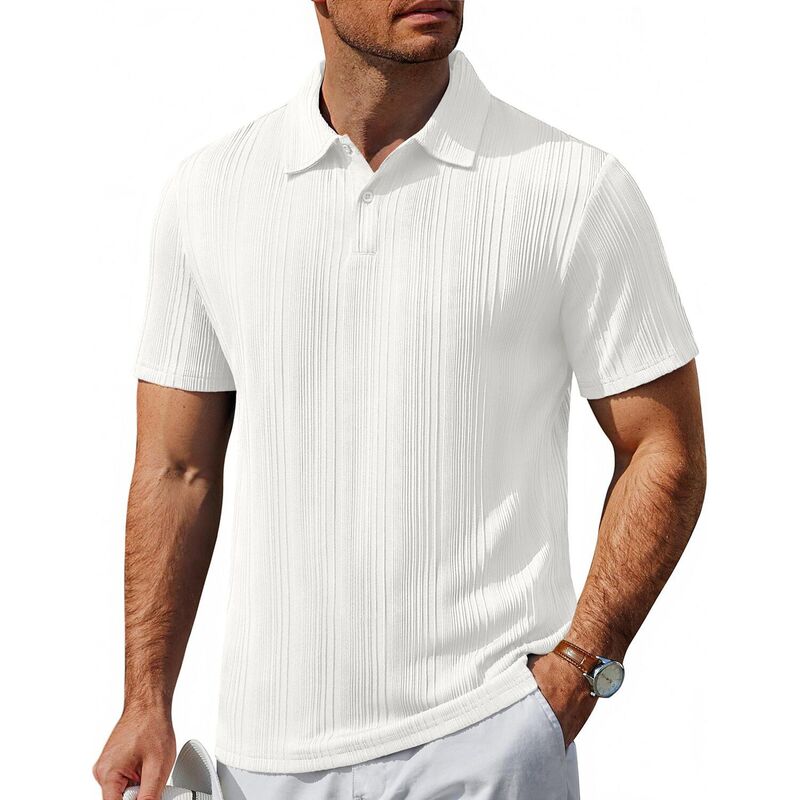 クーファンディ レディース トップス Tシャツ ポロシャツ ニット COOFANDY Short Sleeve Shirts for Men Casual Polo Shirts Collared Summer Shirts Textured Knit Golf White ホワイト｜ReVida 店